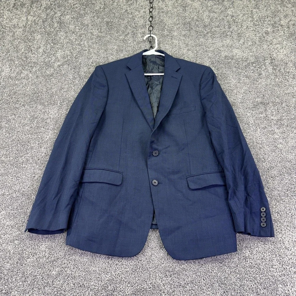 Calvin Klein Suit Jacket Mens 44R Blue Wool Stretch Lined Blazer Formal Business
